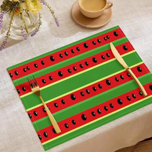 Wassermelone Streifen 4er Set Platzsets, Einfach Design Küche Tisch Dekoration Platzdeckchen Stoff Drinnen Urlaub Party Dekor 30x45cm Grün Rot von CAEITLRSO