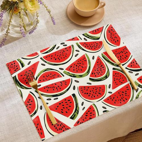 Wassermelone Tischsets Obst Druck Waschbar Stoff Dekoration Tischsets Platzset Tischdekorations Digitaldruck Platzsets für Küche 45 x 30 cm 6 Stück von CAEITLRSO
