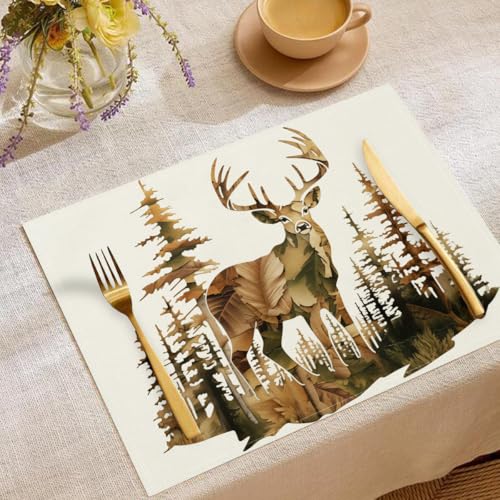 Weißwedelhirsch Tischsets Wald Waschbar Stoff Dekoration Tischsets Platzset Tischdekorations Digitaldruck Platzsets für Küche 45 x 30 cm 4 Stück Weißwedelhirsch Tischsets Wald Waschbar Stoff Dekoration Tischsets Platzset Tischdekorations Digitaldruck Platzsets für Küche 45 x 30 cm 4 Stück von CAEITLRSO