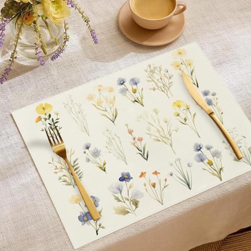 Wildblumen Blumensträuße Tischsets Handgemalt Clipart Waschbar Stoff Dekoration Tischsets Platzset Tischdekorations Digitaldruck Platzsets für Küche 45 x 30 cm 4 Stück von CAEITLRSO