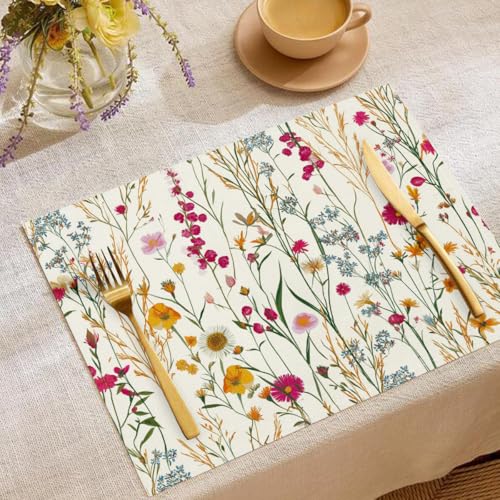 Wildblumen Hohes Gras Tischsets Schönheit Garten Waschbar Stoff Dekoration Tischsets Platzset Tischdekorations Digitaldruck Platzsets für Küche 45 x 30 cm 6 Stück von CAEITLRSO