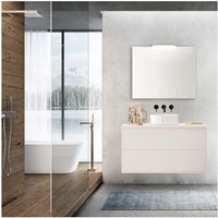 100 cm großer Badezimmer-Hängeschrank aus satiniertem weißem Holz mit Aufsatzwaschbecken – Olympus - 100 cm Standard 100 cm großer Badezimmer-Hängeschrank aus satiniertem weißem Holz mit Aufsatzwaschbecken – Olympus - 100 cm Standard von CAESAROO