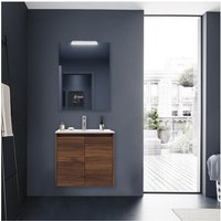 60 cm hängender Badezimmerschrank aus Maya-Walnussholz mit zwei Türen und Waschbecken – Nova - 60 cm Standard von CAESAROO