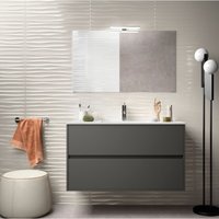 Badezimmer Badmöbel 100 cm aus mattgrauem Holz mit Porzellan Waschtisch Standard von CAESAROO