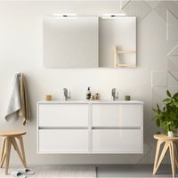 Badezimmer Badmöbel 120 cm aus glänzend weiß lackiertem Holz mit Porzellan Waschtisch Standard von CAESAROO