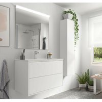 Badezimmer Badmöbel 80 cm Ulisse aus Mattweiß Holz mit Porzellan Waschtisch 80 cm - mit Kolonne, Spiegel und led Lampe von CAESAROO