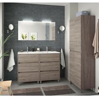Badezimmer Badmöbel auf dem boden 120 cm aus Eiche Holz mit Porzellan Waschtisch 120 cm - mit Doppelspiegel und led Lampe von CAESAROO