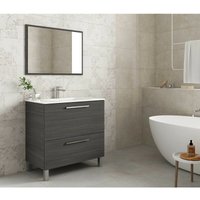 Badezimmerschrank auf dem boden 80 cm Esche grau mit spiegel Esche grau - Mit Säule und Led-Lampe von CAESAROO