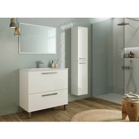 Badezimmerschrank auf dem boden 80 cm Glänzend weiß mit spiegel Glänzendes Weiß - Mit Led-Lampe von CAESAROO