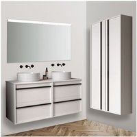 Caesaroo - 120 cm hängender Badezimmerschrank aus satinweißem Holz mit Waschbecken – Astoria - 120 cm Standard Caesaroo - 120 cm hängender Badezimmerschrank aus satinweißem Holz mit Waschbecken – Astoria - 120 cm Standard von CAESAROO