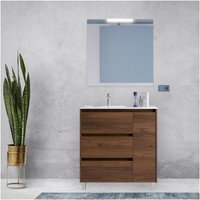 Caesaroo - 85 cm bodenstehender Badezimmerschrank aus Maya-Walnussholz mit eingebautem Waschbecken – Nova - 85 cm Standard Caesaroo - 85 cm bodenstehender Badezimmerschrank aus Maya-Walnussholz mit eingebautem Waschbecken – Nova - 85 cm Standard von CAESAROO
