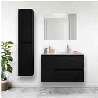 Caesaroo - 85 cm hängender Badezimmerschrank aus satinschwarzem Holz mit eingebautem Waschbecken – Nova - mit spiegel und led Lampe Caesaroo - 85 cm hängender Badezimmerschrank aus satinschwarzem Holz mit eingebautem Waschbecken – Nova - mit spiegel und led Lampe von CAESAROO
