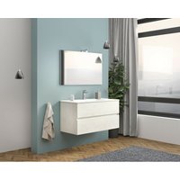 Caesaroo - Badezimmer Badmöbel 100 cm Lisbona aus Eiche weiß mit waschtisch und spiegel mit spiegel und led Lampe - Eiche Weiß von CAESAROO