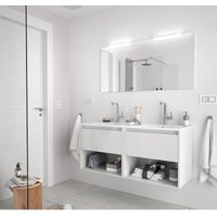 Badezimmer Badmöbel 120 cm aus glänzendes Weiß Holz mit zwei Schubladen und zwei Fächer Standard - 120 cm von CAESAROO