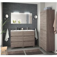 Badezimmer Badmöbel auf dem boden 120 cm aus Eiche Holz mit Porzellan Waschtisch Standard - 120 cm von CAESAROO