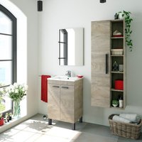 Badezimmerschrank auf dem boden 50 cm Eiche mit waschtisch und spiegel Eiche hell - Standard von CAESAROO