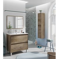 Badezimmerschrank auf dem boden 80 cm Nordik Farbe mit spiegel Anstrich - Mit Doppelsäulen und Led-Lampe von CAESAROO