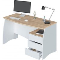 Abitare - Büroschreibtisch 136x67x74 cm mit Rollcontainer und 3 Schubladen mattweiß und Eiche – Svizzera von ABITARE