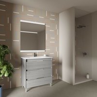 Freistehender Badezimmerschrank 80 cm Minnesota Sandgestrahlt Grau mit Waschbecken Grau - 80 cm - mit spiegel und led Lampe von CAESAROO