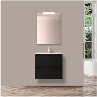 Caesaroo - Hängender Badezimmerschrank 60 cm aus satinschwarzem Holz mit integriertem Waschbecken – Nova - mit spiegel und led Lampe Caesaroo - Hängender Badezimmerschrank 60 cm aus satinschwarzem Holz mit integriertem Waschbecken – Nova - mit spiegel und led Lampe von CAESAROO