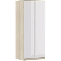 Kleiderschrank 80x190H cm Glänzend Weiß und Eiche mit zwei Türen Serie Oslo | Eiche und Weiß von CAESAROO