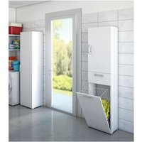 Abitare - Wäscheschrank 45x32x195 cm Esche weiß mit Tür, Schublade und Wäschekorb - Acero von ABITARE
