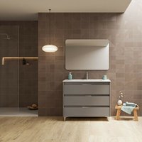 Freistehender Badezimmerschrank 100 cm Minnesota Sandgestrahlt Grau mit Waschbecken Grau - 100 cm - Standard von CAESAROO