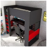 Caesaroo - Hochbett Gamer für ein Kind Graphit Schwarz und Rot mit Schreibtisch Schwarz und Rot von CAESAROO