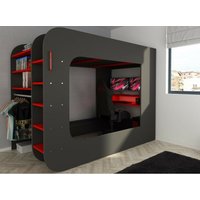 Hochbett Pro Gamer für ein Kind Graphit Schwarz und Rot mit Schreibtisch Schwarz und Rot von CAESAROO
