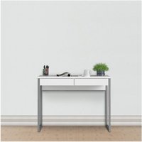 Schreibtisch 102x40 cm Weiß lackierter mit zwei Schubladen und Metallbeinen weiß von CAESAROO