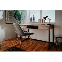 Caesaroo - Schreibtisch 120x60 cm Minorca Handgefertigtes Eichenholz und anthrazitgrau mit zwei Schubladen Eiche und Grau von CAESAROO