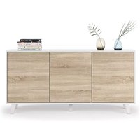 Sideboard 154x41x75 cm hochglanz weiß und kanadische Eiche mit 3 Türen – Pisa von ABITARE