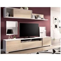 Wohnzimmer-TV-Schrank 200 cm Madison Glänzend Weiß und Natürlich weiß und natürlich von CAESAROO