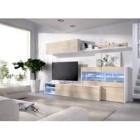 Caesaroo - Wohnzimmer-TV-Schrank 260 cm Grace glänzend weiß und naturfarben weiß und natürlich von CAESAROO