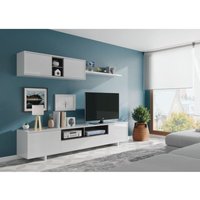 Einbaufertige Wand Hartford, TV-Ständer für Wohnzimmer, Zusammensetzung des Wohnzimmersets, Wohnzimmergarnitur mit Schrankwand, cm 260x41h46, von ALTRI