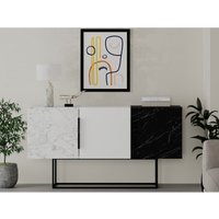 Caesaroo - Wohnzimmeranrichte 150x79,5H cm Sling Schwarzer Marmor Effekt Carrara Marmor Effekt und Mattweiß mit drei Türen Carrara-Marmor-Effekt, von CAESAROO