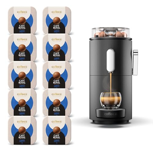 CAFE ROYAL SWITZERLAND PROFESSIONAL CoffeeB Globe Kaffeemaschine, Schwarz, mit 90 Lungo-Kaffeebällen (10x 9 Stück), 100% kompostierbar von CAFE ROYAL SWITZERLAND PROFESSIONAL