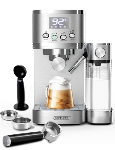 CAFELFFE® 6-in-1-Espressomaschine, Siebträgermaschine mit Milchtank, Automatische Cappuccinomaschine mit Selbstreinigung und 3 Temperaturoptionen, 1,3 l Edelstahl von CAFELFFE