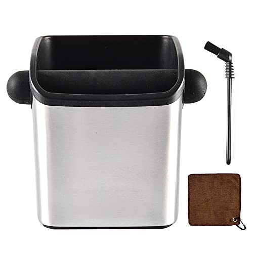 CAFEMASY Espresso Abklopfbehälter für Kaffeesatz Siebträger Kaffee Abschlagbehälter Edelstahl mit Kaffeemaschine Pinsel von CAFEMASY