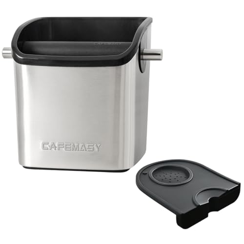 Kaffeeklopfbox Espresso Zubehör - Heimgebrauch Kleiner Kaffeesatz Puck Knock Box Edelstahl mit Stopfmatte für Espressomaschine von CAFEMASY