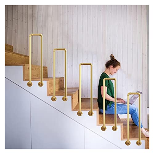 50 60 70 80 90 100 cm hohes Treppengeländer für Stufenseitenwände, 5-teiliger Hilfsgeländerhandlauf aus verzinktem Rohr, für Villen/Korridor/Veranda (Gold hoch) von CAFIEDR
