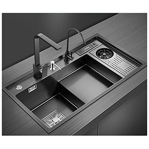 CAFIEDR Küchenspüle Küchenspüle Multifunktionale Step Bar Vorbereitungsspüle Wohnmobilspüle Home Küchensets Top Mount oder Undermount(Black c) von CAFIEDR