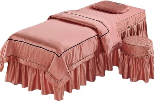 CAFIEDR Massagetisch-Bettbezug mit Loch, vierteiliger Kosmetiktischbezug aus einfacher Baumwolle, hochwertige Massageliege, Einzelhaut, vierteiliges Kosmetiktisch-Set (Jujube-Rot, 70 x 190 cm) von CAFIEDR