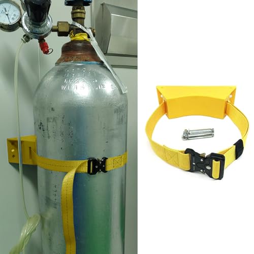 CAFIEDR Sauerstoffflaschenhalter - Verstellbarer, robuster Flaschenständer aus Kunststoff zur Wandmontage mit Sicherheitskette und Dehnschrauben für den Einsatz in der (Yellow) von CAFIEDR
