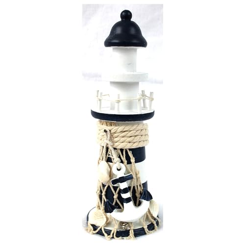 CAGO Deko Leuchtturm Holz 23 cm maritim dekoriert mit Anker blau-Weiss Strand von CAGO