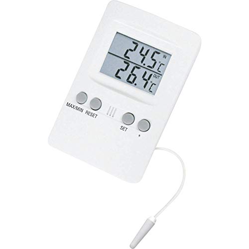 TFA Dostmann Digitales Innen-Außen-Thermometer, 30.1024, mit wasserdichter Kabelfühler, mit Alarm, weiss,(L) 70 x (B) 20 (70) x (H) 110 mm von TFA Dostmann