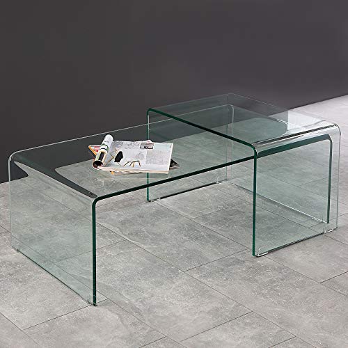 cagü 2er Set Design Glascouchtische Couchtische [Mayfair] Glas transparent 100cm x 50cm und 60cm x 40cm von cagü