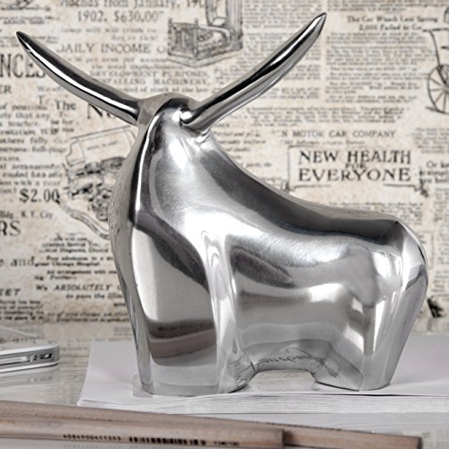 CAGÜ: Deko Skulptur Briefbeschwerer Stier Hector Silber aus poliertem Aluminium 17cm Länge von CAGÜ
