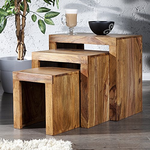 CAGÜ Design 3er Set Beistelltisch Agra aus Sheesham massiv Holz 45cm/35cm/25cm von CAGÜ