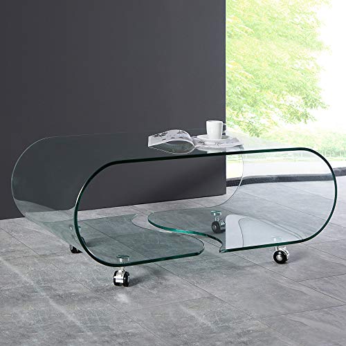 CAGÜ Design Glascouchtisch Couchtisch Mayfair Glas transparent auf Rollen 90cm x 50cm von CAGÜ